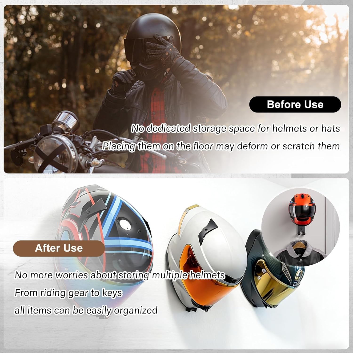 حامل خوذة الدراجات النارية للت - مراجعة Cycling Gear Organizer Wall وسعره